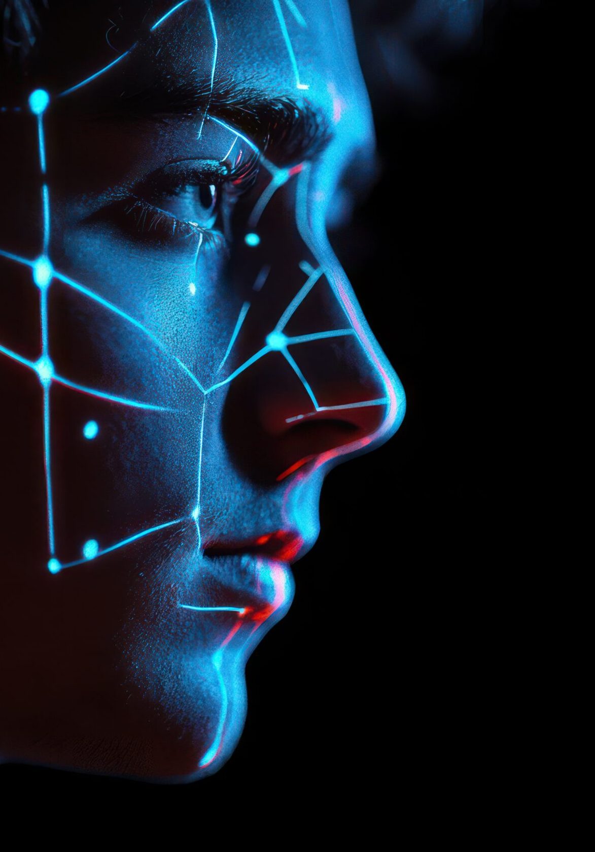 Biometric facial scan on black digital background